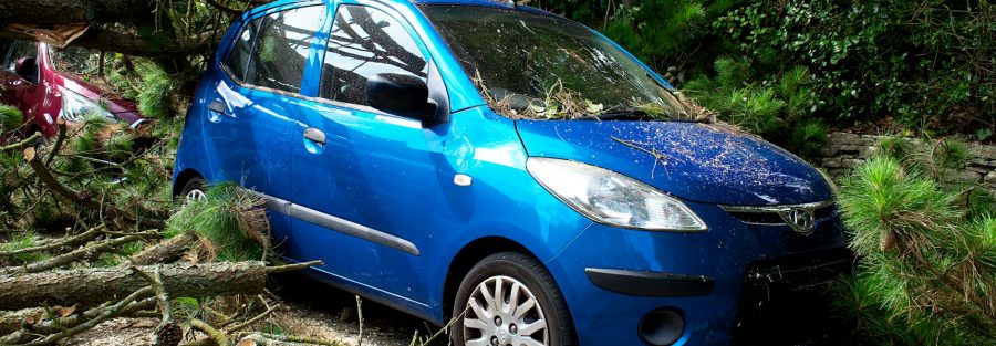 A car driving on a road with a insurance document and coins